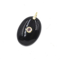 Pendentif minimaliste géométrique ovale en pierre naturelle avec incrustation de strass, plaqué or, améthyste/obsidienne/œil de tigre