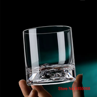 Verre à whisky 3D style japonais en forme d'iceberg, design classique, en cristal, 220 ml, avec sous-verre gratuit et coffret cadeau en bois pour offrir