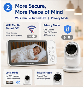 Baby Monitor 5 Pollici Dual Mode 1080P WiFi con Modalità Privacy Spegnibile, Modalità VOX, Avvisi di Temperatura, Telecamera e Audio - Product Image 2