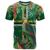 Individuell bedrucktes T-Shirt mit Dominica-Flagge und Karte, kariertes Sisserou-Papageien-Nationalwappen-Design, Herren-Kurzarm-T-Shirt