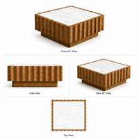 Table basse de luxe moderne en bois de palissandre avec plateau en marbre festonné et grain de bois tourbillonnant pour projets de villas, hôtels et salons