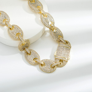 Collar de nariz de cerdo estilo hip-hop transfronterizo, joyería europea y americana, pulsera cubana unisex con diseño de grano de café, de hierro y piedra natural, éxito de ventas - Product Image 3