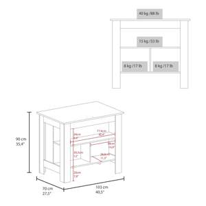 DB Cortes îlot de cuisine moderne avec étagère en bois à 2 niveaux largeur 40 \ "et grand plan de travail - Product Image 3