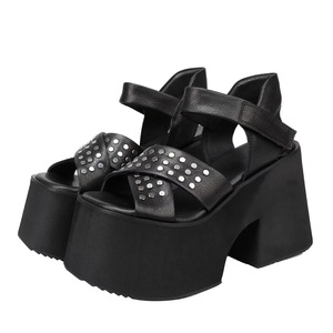 Sandalias de tacón alto de cuero genuino para mujer, modelo 2025, con punta abierta, antideslizantes, de suela gruesa y estilo romano, ideales para el verano. - Product Image 6