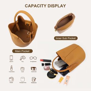 Sac à main seau en cuir de vachette tendance avec modes de port réglables et boutons magnétiques pour diverses occasions - Product Image 4