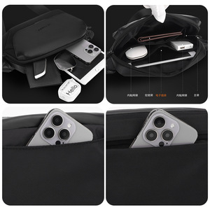 WePower Sac bandoulière pour homme en nylon imperméable, sac de poitrine pour les voyages en plein air et les déplacements, noir, gris, bleu foncé, couleur unie - Product Image 4