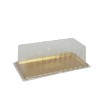 Boîte à gâteau rectangulaire en gros, emballage doré pour gâteau roulé, boîte alimentaire en plastique PET de qualité alimentaire pour longs gâteaux en barre avec couvercle transparent