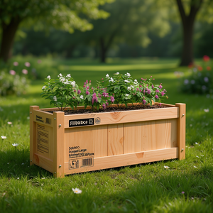 Jardinière en bois massif Douglas Ilbaboa, finition naturelle, style rustique, pot à fleurs de grande taille - Product Image 2