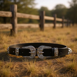 Ceinture en cuir véritable Angelina 100 cm à double boucle, style western, accessoire décontracté - Product Image 2