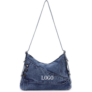 Bolso <span class=keywords><strong>de</strong></span> Hombro <span class=keywords><strong>de</strong></span> Mezclilla Vintage Personalizado, Bolso <span class=keywords><strong>de</strong></span> Hombro Grande y Elegante para Mujer con Correas Ajustables, Bolso Tote <span class=keywords><strong>de</strong></span> Mezclilla - Product Image 1