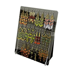 252 Holes Pegboard Design Clear Acrylic Jewelry Display Stand For Stud Post Dangle Drop Earrings For Craft Fair Trade Show