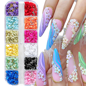 Breloques florales 3D pour nail art, 12 couleurs, strass de 3 mm, perles caviar, cristaux en plastique, décoration d'ongles DIY, boîte cadeau pour femmes - Product Image 1