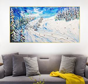 Moderno su misura dipinto a mano originale decorazione invernale Wall Art soggiorno sci Texture Sport pittura a olio 3D su tela - Product Image 1
