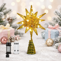 Lewondr Vintage Eisen Weihnachtsbaum-Spitzenstern 11 Zoll Steckerbetrieben Fernbedienung Beleuchtet 3D Geometrisch Timer-Funktion 5m Kabel