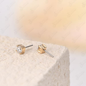 Gioiello Superstar in Oro Massiccio 14K con Zircone Bianco Senza Filettatura, Classico per Fidanzamento, Matrimonio, Regalo, Piercing Fine - Product Image 5