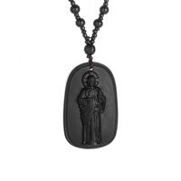 Collier pendentif en obsidienne avec statue de Saint Benoît pour hommes et femmes, amulette de prière et d'exorcisme, bijoux en verre plaqué or