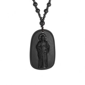 Collar con Colgante de San Benito Católico de Obsidiana para Hombre y Mujer, Amuleto de Oración y Exorcismo de San Benito, Joyería de Vidrio Chapada en Oro - Product Image 5