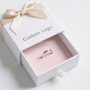 Custom Logo Ring Jewelry <b>Gift</b> Box Sliding Drawer Packaging Box with <b>Pink</b> Plush Insert Ribbed Style Rigid Box - Product Image 3