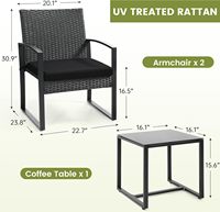 Ensemble de meubles d'extérieur en rotin tressé, ensemble trois pièces pour cour, adapté aux jardins, petits pubs et cafés