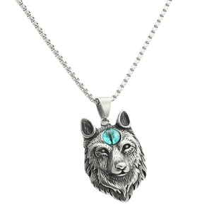 Collier en acier inoxydable avec pendentif tête de loup, bijoux de forme animale rétro punk pour hommes, cadeau 280520 - Product Image 4