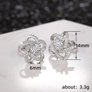 Pendientes Románticos con Flores para Mujer, Chapados en Rodio, con Circonita Redonda de Corte Brillante, Joyería de Boda, Pendientes de Aleación a la Moda - Product Image 6