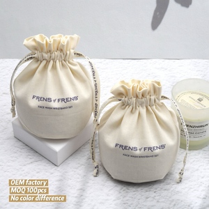 Petites pochettes d'emballage en coton et lin, pochettes de voyage à fond rond en coton et lin avec cordon de serrage - Product Image 1