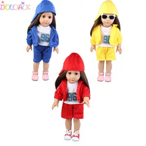 Dolltalk品牌热卖18英寸美国娃娃棉休闲时尚数码篮球运动蓝色套装娃娃服装