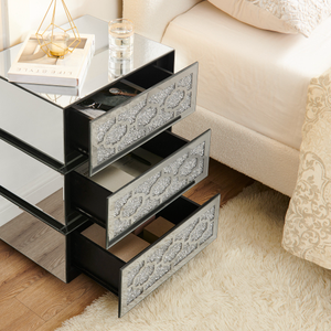OE HOME Modern 3-Drawer <b>Chest</b> Bedside Table Hot Sale Crushed Diamond Mirrored Nightstand with <b>Storage</b> for Bedroom or Apartment - Product Image 4