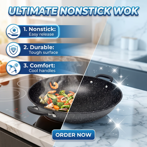 Padella Wok in Ghisa da 32cm con Rivestimento in Pietra Maifan Antiaderente, Doppio Manico, per Cucina Domestica e Ristorante - Product Image 6