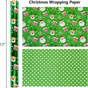 Papel de Regalo Navideño con Diseño de Renos, Puntos Verdes y Bastones de Caramelo, 17 Pulgadas x 32.8 Pies, para Manualidades y Regalos - Product Image 5