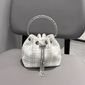 Boshiho Wool Fabric Tassel Evening Clutch Bag Women Party <b>Purse</b> Versatile Bags Shiny Crystal Rhinestone Bucket Bag - Product Image 2