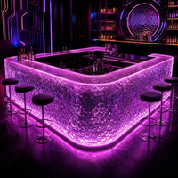 Comptoir de bar commercial en résine translucide LED illuminée sur mesure, texture bulle incurvée, moderne, pour boîte de nuit et lounge