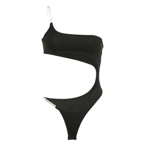 Diseño de <span class=keywords><strong>estilo</strong></span> europeo Bold Girl's Pure Color Calado y <span class=keywords><strong>espalda</strong></span> transparente Body-abrazo Natación sexy e irregular de una pieza - Product Image 4
