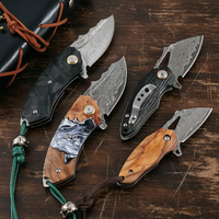 Couteau de poche miniature en acier Damas fait main de qualité supérieure, OEM, à pointe tombante, avec manche en bois, portable, EDC, pour le camping, la chasse et les activités de plein air