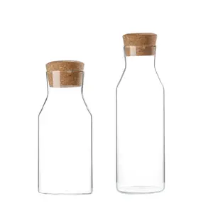 Glass Water Bottles 800ml 1200ml Clear Water Bottles with Cork Suitable for Fruit Water Daily Life Bar Party Wedding