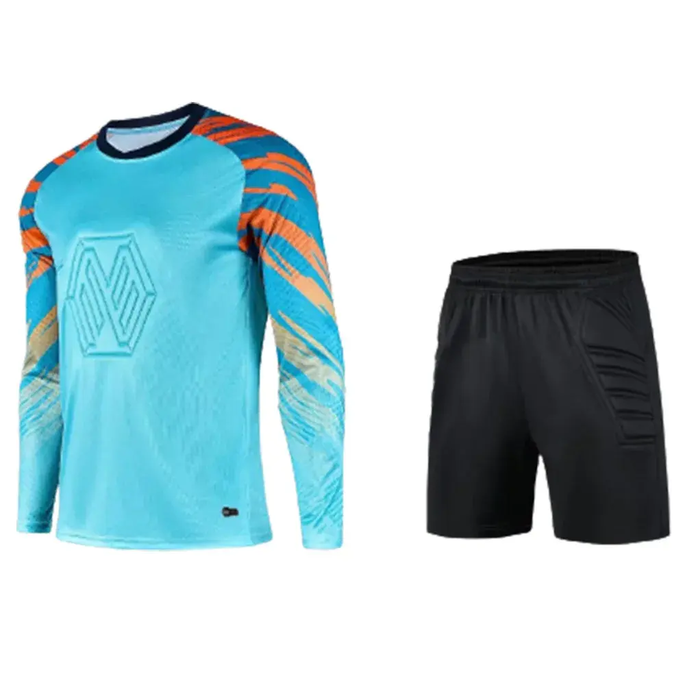 Hot Sell Mannen Kids Lange Mouw Voetbal Keeper Uniform Trainingspak Custom Mannelijke Kinderen 2 Stuk Match Training Keeper Jersey