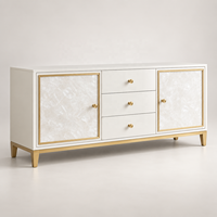 WYRAX Executive Lounge Sideboard Buffetschrank mit 3 Schubladen, Seitenschränken, Steinoptik-Türfronten und Erhöhtem Goldfuß