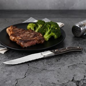 Couteau <span class=keywords><strong>Laguiole</strong></span> en acier inoxydable martelé personnalisé avec manche en bois de Pakka, couteau à dîner et à steak de 4 pouces, finition mate, ensemble de couverts - Product Image 4