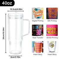 Gobelet de voyage en plastique de 40 oz en acrylique sans BPA à double paroi, effet boule à neige, pré-percé, avec couvercle et paille, en gros et en stock