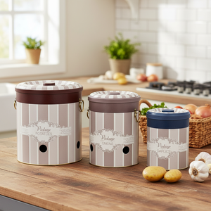 Triple Metal Bin Set for Potato Onion and Garlic (3 Pcs) Elegance Elegance Design - Product Image 3