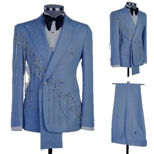 Costumes de <span class=keywords><strong>mariage</strong></span> modernes pour hommes, revers en pointe, simple boutonnage, smoking, chaîne en cristal, <span class=keywords><strong>costume</strong></span> de marié, fête, 2 pièces, blazer et pantalon, <span class=keywords><strong>costume</strong></span> sur mesure - Product Image 2