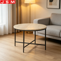 Table basse ronde contemporaine pour salon avec plateau en pierre, structure métallique avec traitement forgé, table d'appoint en marbre