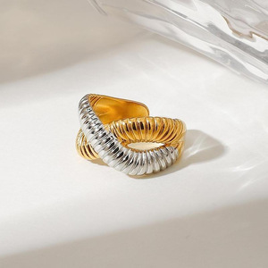 Statement <b>Ring</b> For Women 18k Gold Stainless Steel Color Blocked Spiral Design Geometric Shape Party Jewelry - Product Image 2