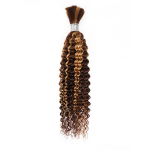 P4/27 Mèches de cheveux humains ondulés profonds avec mèches mèches miel, tissages de cheveux bouclés brun miel, lots de 3 mèches, extensions de cheveux vierges pour queues de cheval - Product Image 3