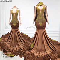 Ocstrade Damen Glänzendes Strass-Abendkleid Kristall-Diamant-Saum Kaffeebraunes Luxus-Ballkleid mit Schal