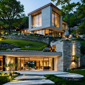 Villa de montagne moderne personnalisée avec volumes flottants, façade <span class=keywords><strong>en</strong></span> pierre naturelle et vue panoramique - Product Image 1