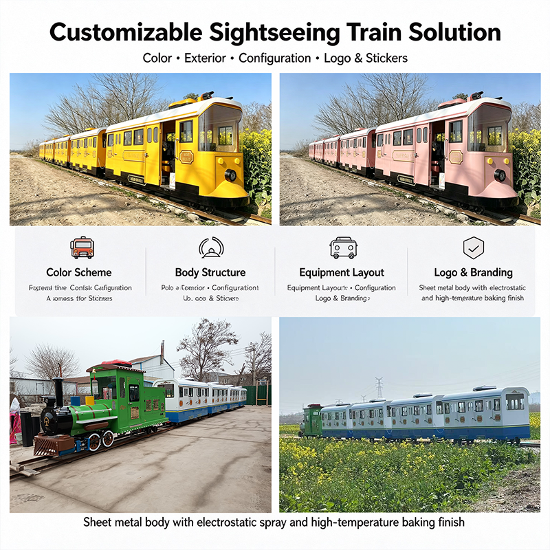 Electric Closed Track Sightseeing Train Fiberglass Tourist Railway ...