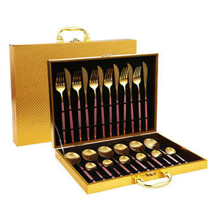 Giáng Sinh Muỗng Cắm Trại Dao Kéo <span class=keywords><strong>Set</strong></span> Vàng Bạc Nhà Hàng Thép Không Gỉ Dao Kéo 24 Cái Thiết Lập Với Trường Hợp - Product Image 3