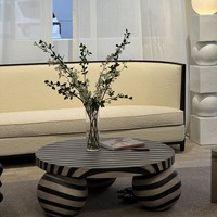 Table basse ronde moderne en bois personnalisable avec finition rayée noire ou blanche pour meubles de maison ou de salon
