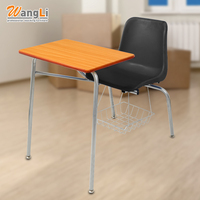 Meubles scolaires, ensemble table et chaise d'élève pour salle de classe, pieds en métal, chaise d'école avec tablette d'écriture et panier en fil métallique pour les élèves